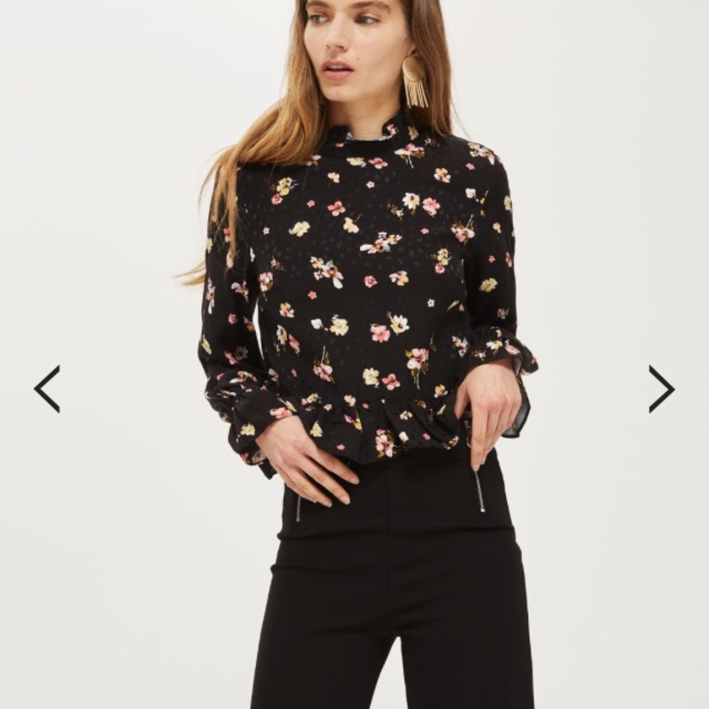 Topshop Petite Floral High Neck Blouse